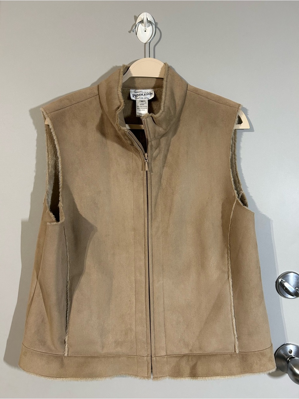 Pendleton Taupe Faux Suede Shearling-Trim Zip Vest